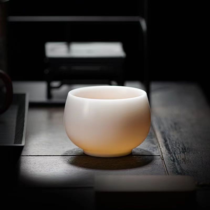 德化白瓷素烧主人杯家用品茗杯禅定杯陶瓷喝茶罗汉杯单杯茶杯高档
