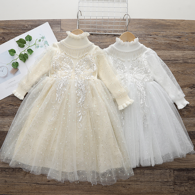 女童连衣裙2025新款秋冬洋气小香风香槟色裙子生日礼服女孩公主裙