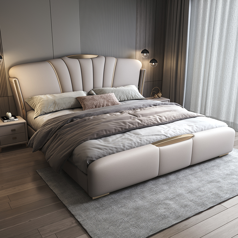 高端轻奢风主卧双人床真皮床主卧大床室简约意式现代婚床