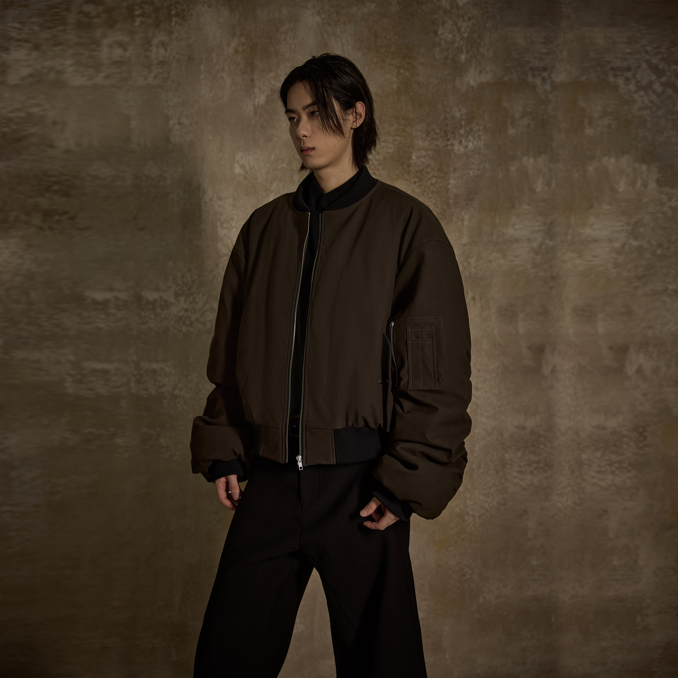 Y/OFFICIAL「中世纪」超纤PU皮冬季廓形加厚短宽骑士棉服夹克外套