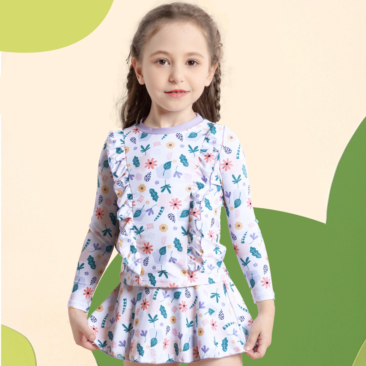 女孩分体碎花小童泳衣