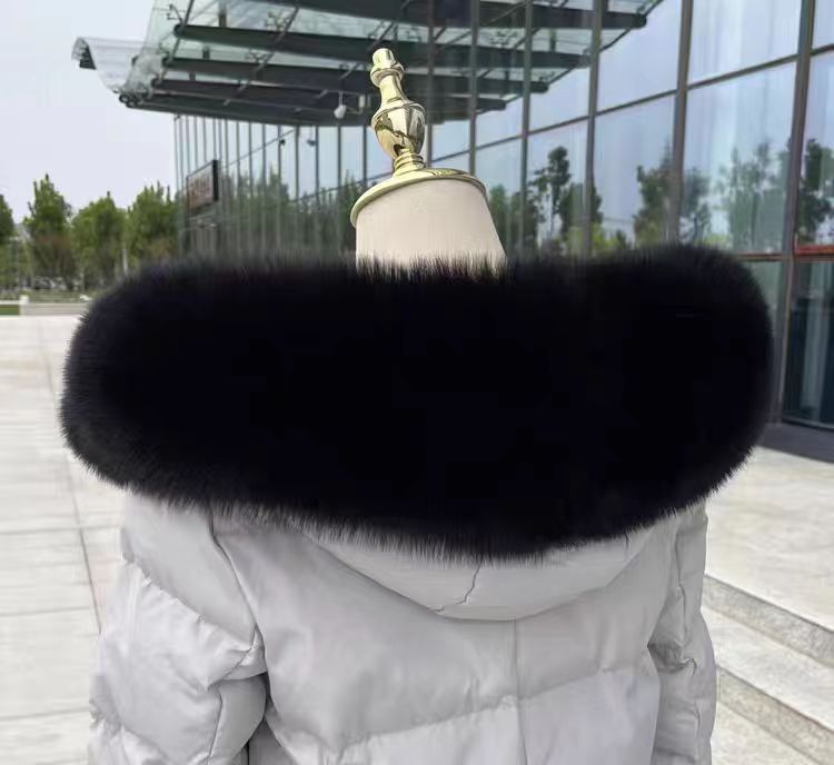 纯黑色狐狸毛真毛毛领棉服派克服通用款毛领时尚百搭休闲潮流保暖