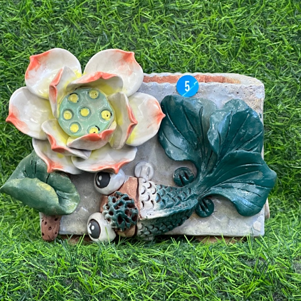 白狐花盆，内口12.5高12左右，手捏花金鱼，麦饭石材质，透气好