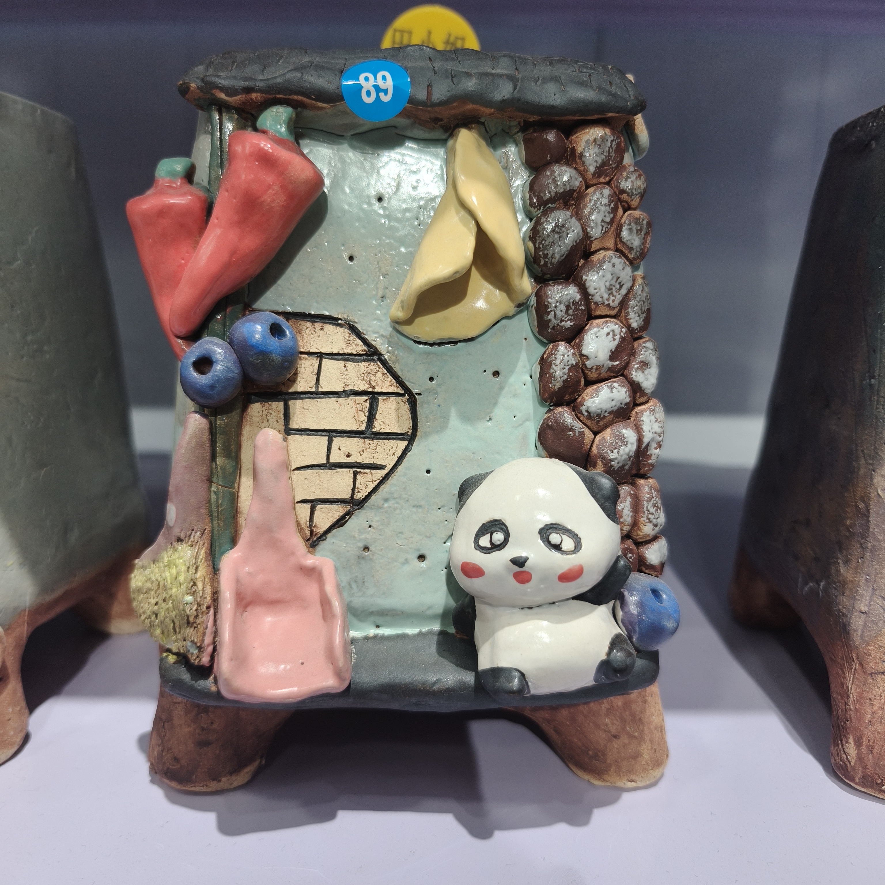 白狐熊猫花盆，内口8.5高19左右，手工盆，麦饭石材质，透气好