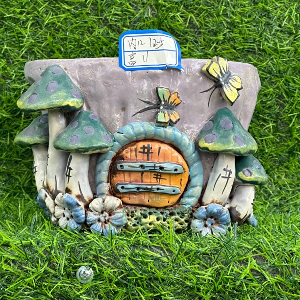 白狐花盆，内口12.5高11左右，手工盆，麦饭石材质，透气好，做工精美