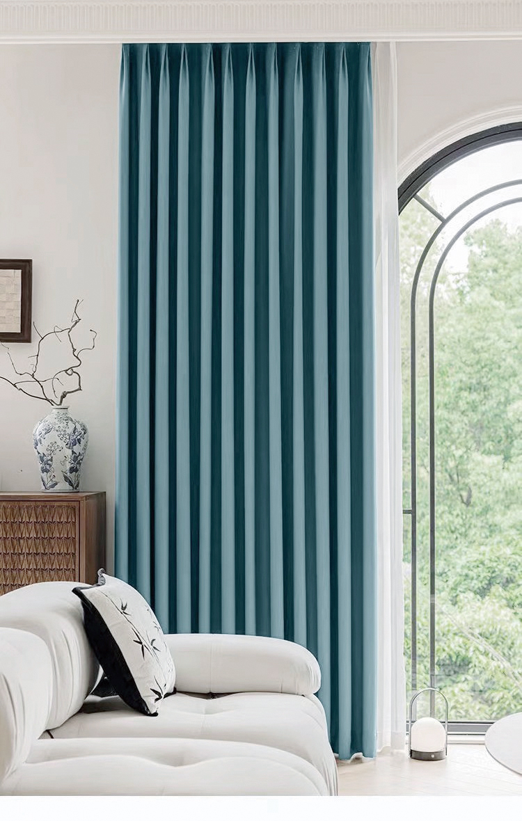 太古里 蓝色 新款客厅遮光新款窗帘卧室客厅日式现代简约木槿