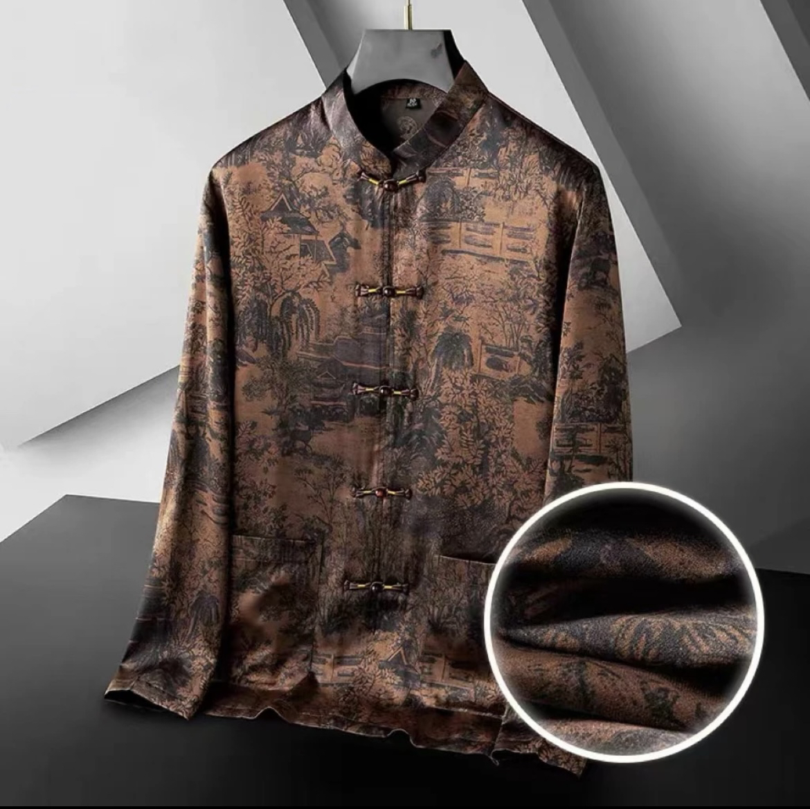 香云纱-男士高定新中式立领国风外套秋冬新款夹克唐装