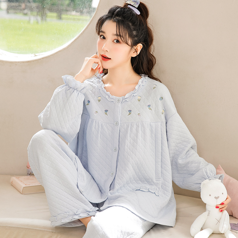 家时光月子服纯棉秋冬孕妇睡衣空气棉哺乳服产妇产后喂奶家居4305