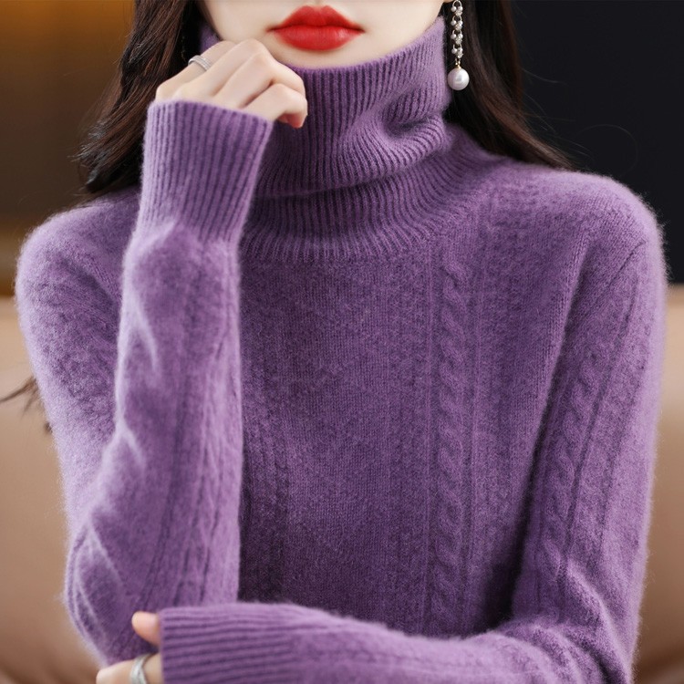 冬季加厚堆堆领羊毛衫女韩版宽松短款高领毛衣套头羊毛打底衫显瘦