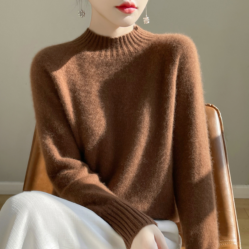 一线成衣加厚款半高领100羊毛秋冬新款宽松百搭针织衫修身羊毛衫