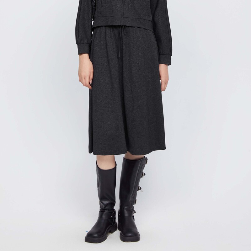 【粉丝专享】圣迪奥松紧高腰插袋A字休闲毛呢中长款长裙S24361101