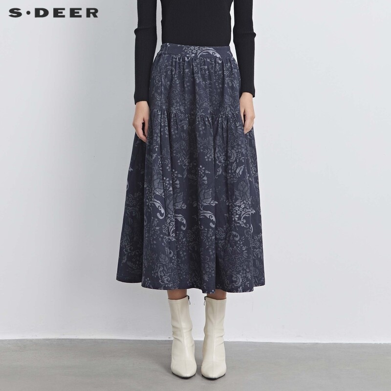 【立粉专属】sdeer圣迪奥碎花复古气质风半身裙S233Z1146