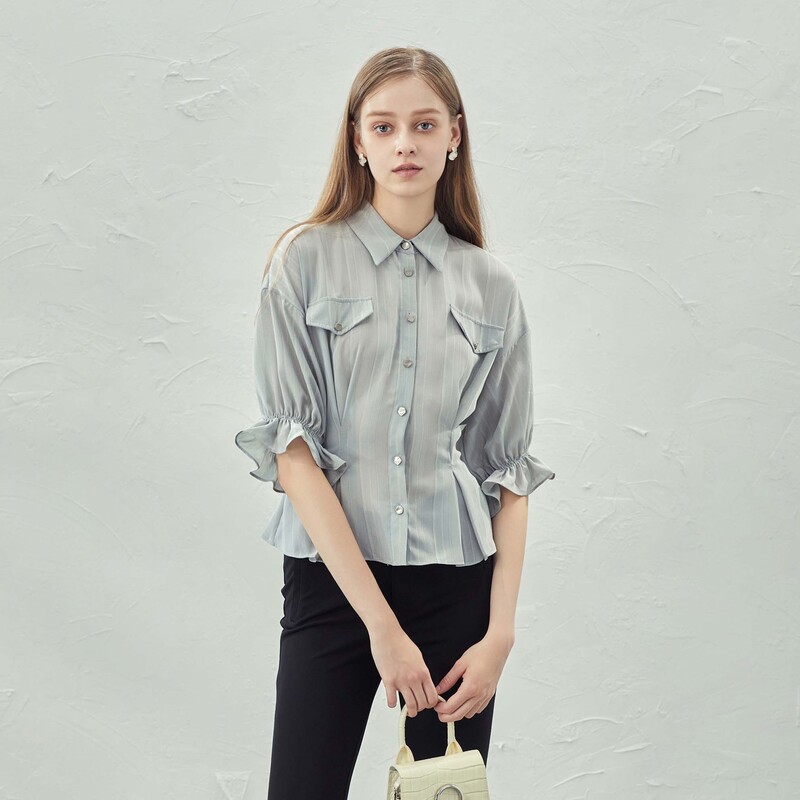 【粉丝专享】圣迪奥显瘦气质落肩设计感袖衬衫S232Z0485