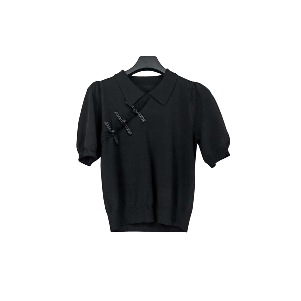 【粉丝专享】圣迪奥新中式盘扣翻领百搭气质时尚短袖S242Z3502