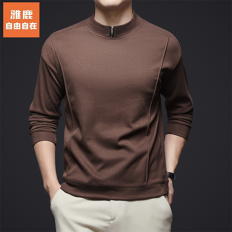 雅鹿•自由自在春季加厚男士半高领德绒卫衣休闲保暖长袖打底衫