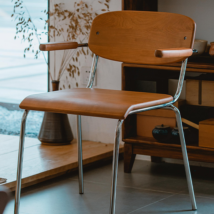 挂耳餐椅家用能挂桌子的樱桃木靠背椅网红实木扶手不锈钢椅子