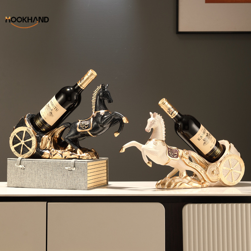 新中式马酒架摆件创意客厅装饰酒柜玄关工艺品红酒托马到成功
