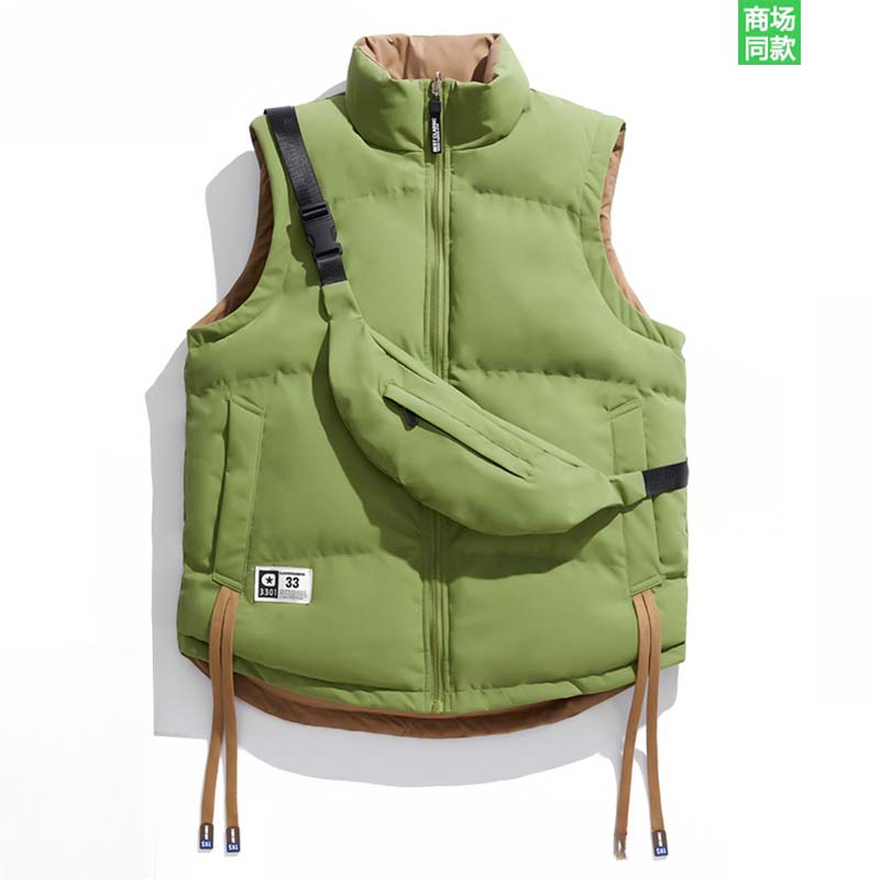 龙黑骑2024男装潮带包保暖马甲男士秋冬宽松百搭加厚无袖棉服外套
