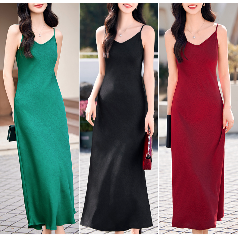 女装连衣裙气质长裙绿色性感夏季复古国风修身无袖名媛优雅韩版