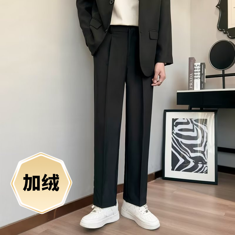 高级感秋冬加绒西裤男阔腿宽松垂感黑色西装裤子休闲冬款长裤西裤