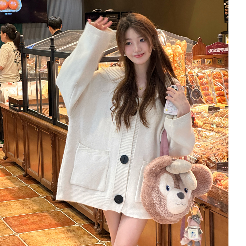 【肥肥专属拍一发三】秋冬季慵懒风针织衫新款宽松毛衣外套连帽长袖