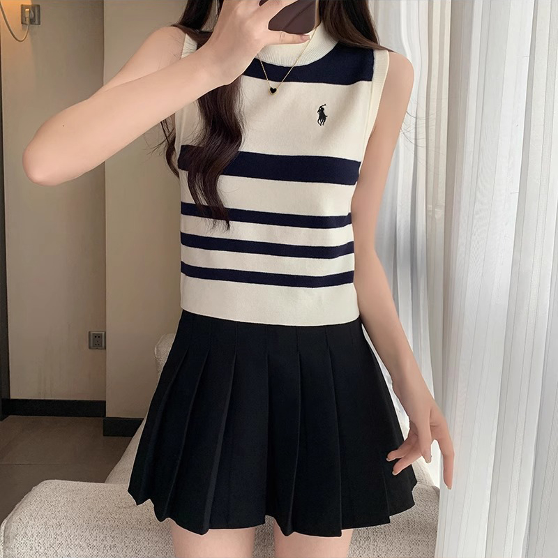 夏季新款设计感小众圆领刺绣针织吊带背心女时尚百搭无袖短款上衣