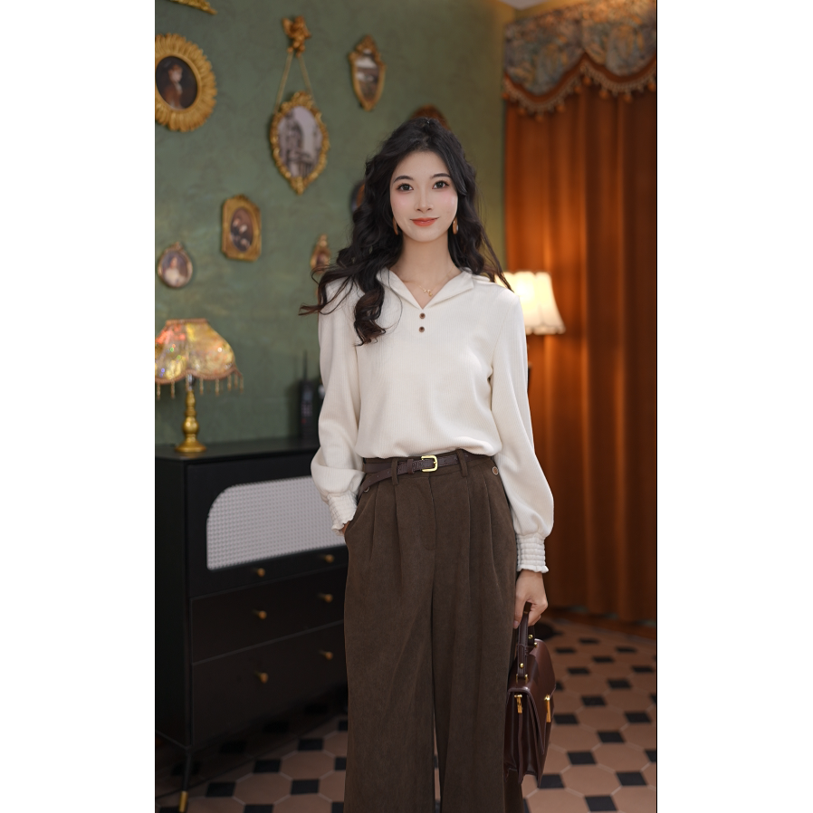 思思港风 休闲百搭白色纯色简约显瘦针织长袖打底#7458