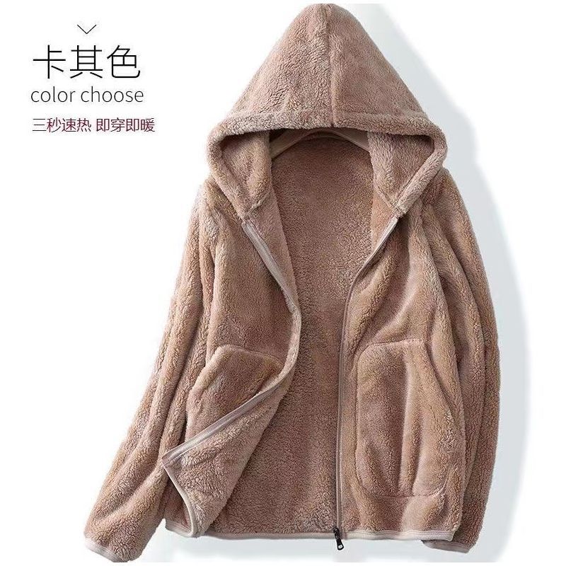 珊瑚绒外套女短款秋冬新款加厚双面绒摇粒绒连帽长袖女卫衣抓绒衣