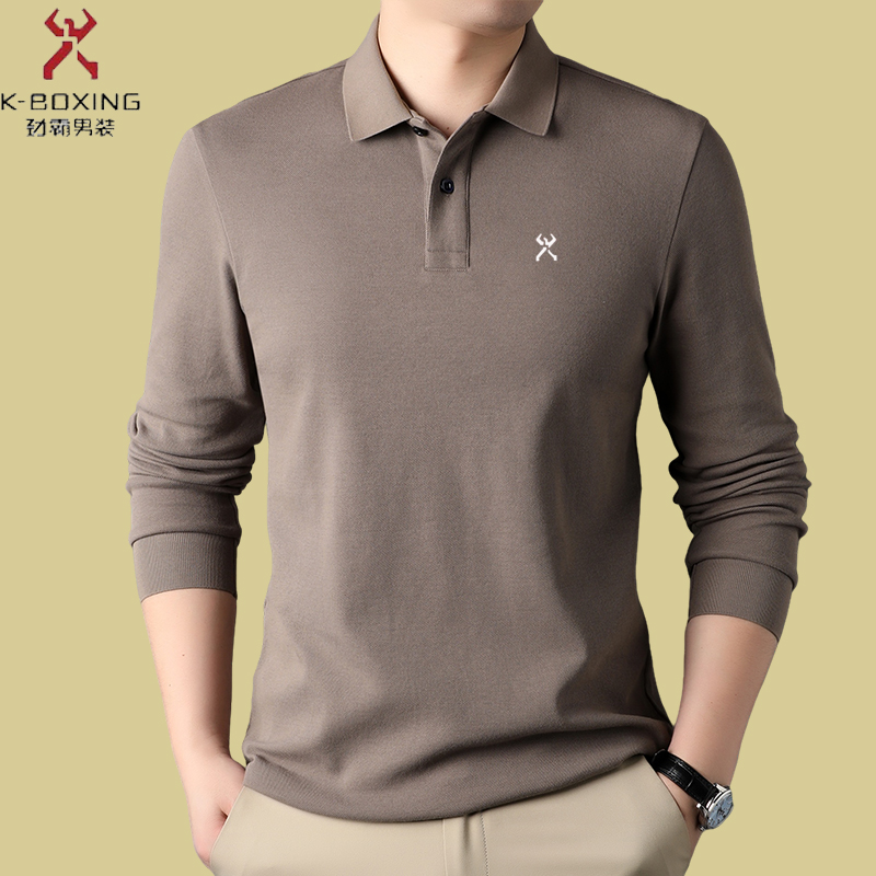 特价断码劲霸男士长袖T恤2023年秋季新款商务休闲高端棉翻领打低P