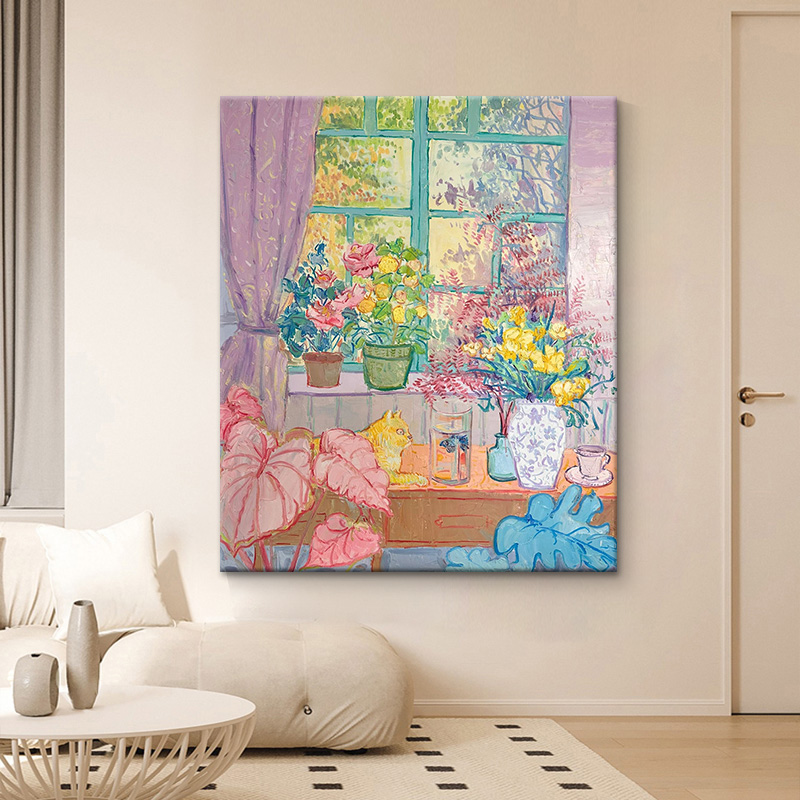 纯手绘油画马蒂斯风格清新装饰画油画玄关餐厅客厅沙发背景墙挂画