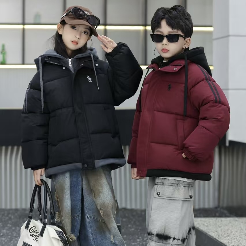 【新年拜年服】男童女童冬季韩版假两件连帽保暖棉服【顺丰现货现发】