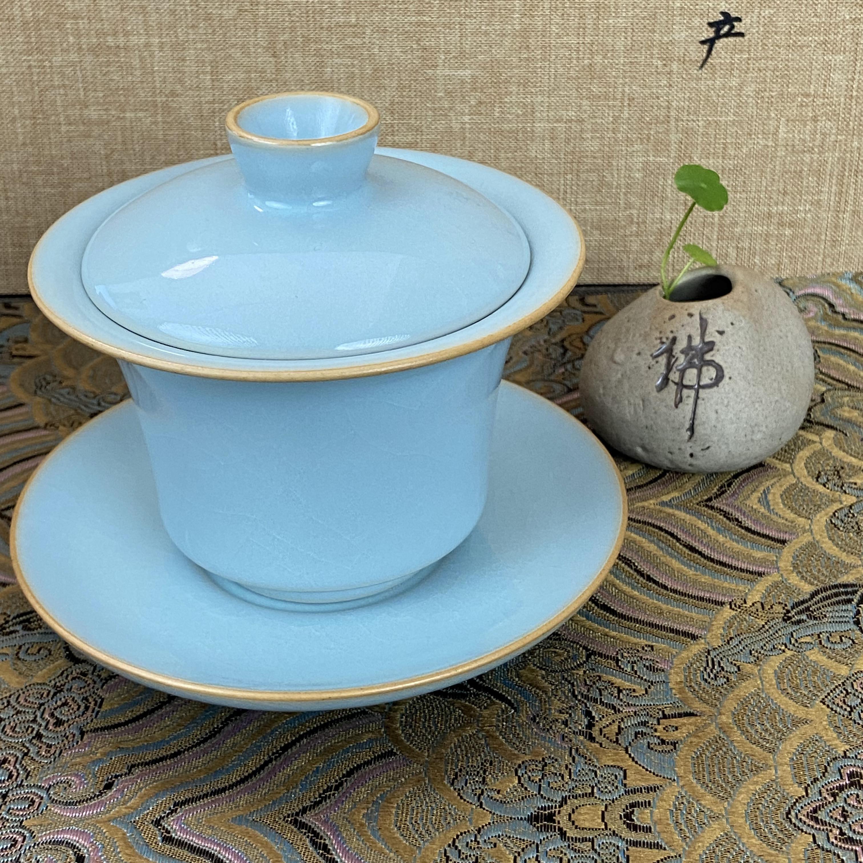 巧匠堂 原矿  原釉  原产地 天青色  九支钉三才马蹄盖碗  纯手工