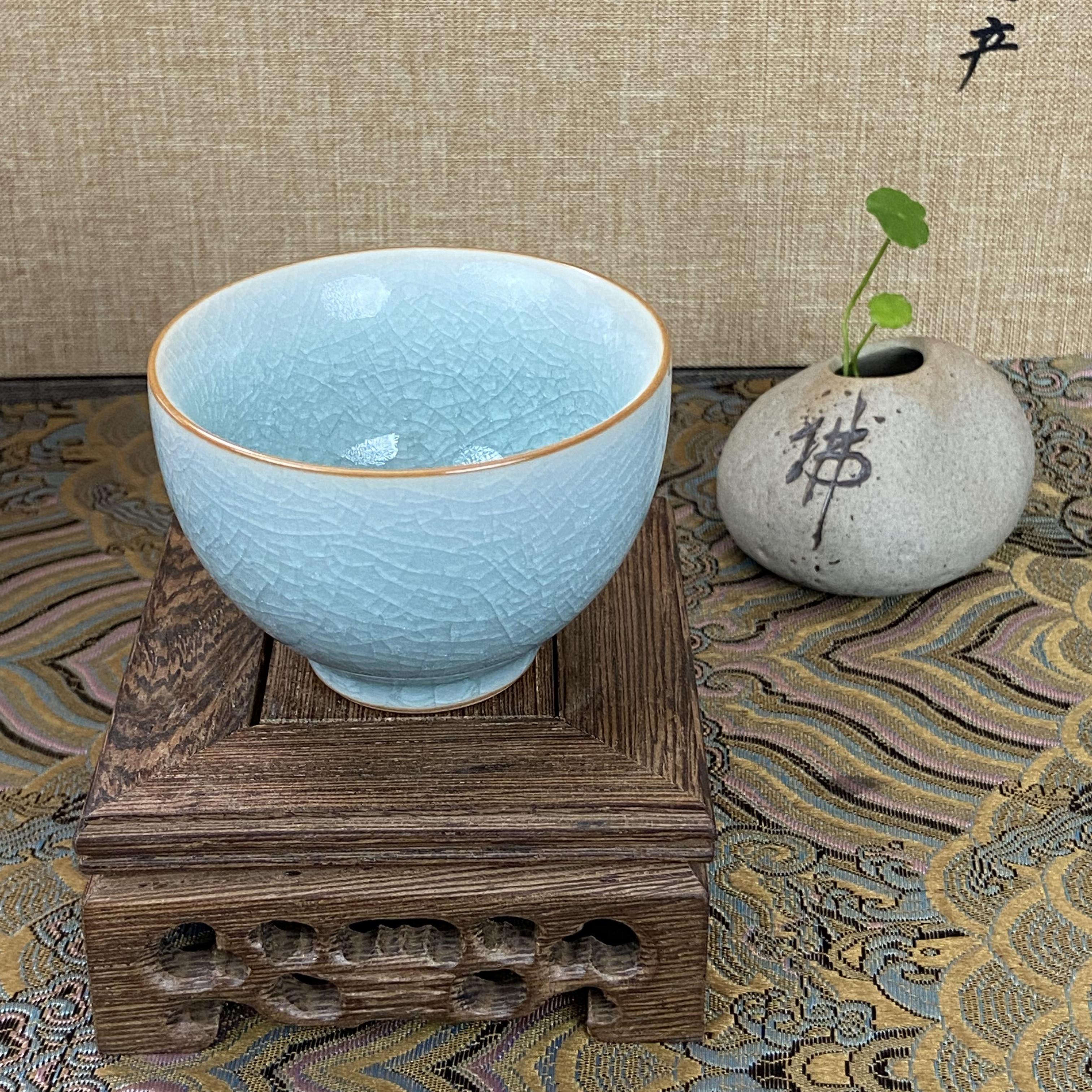 巧匠堂原矿 原釉  原产地  汝瓷 冰片鸡心杯  品茗杯  冰裂纹茶杯