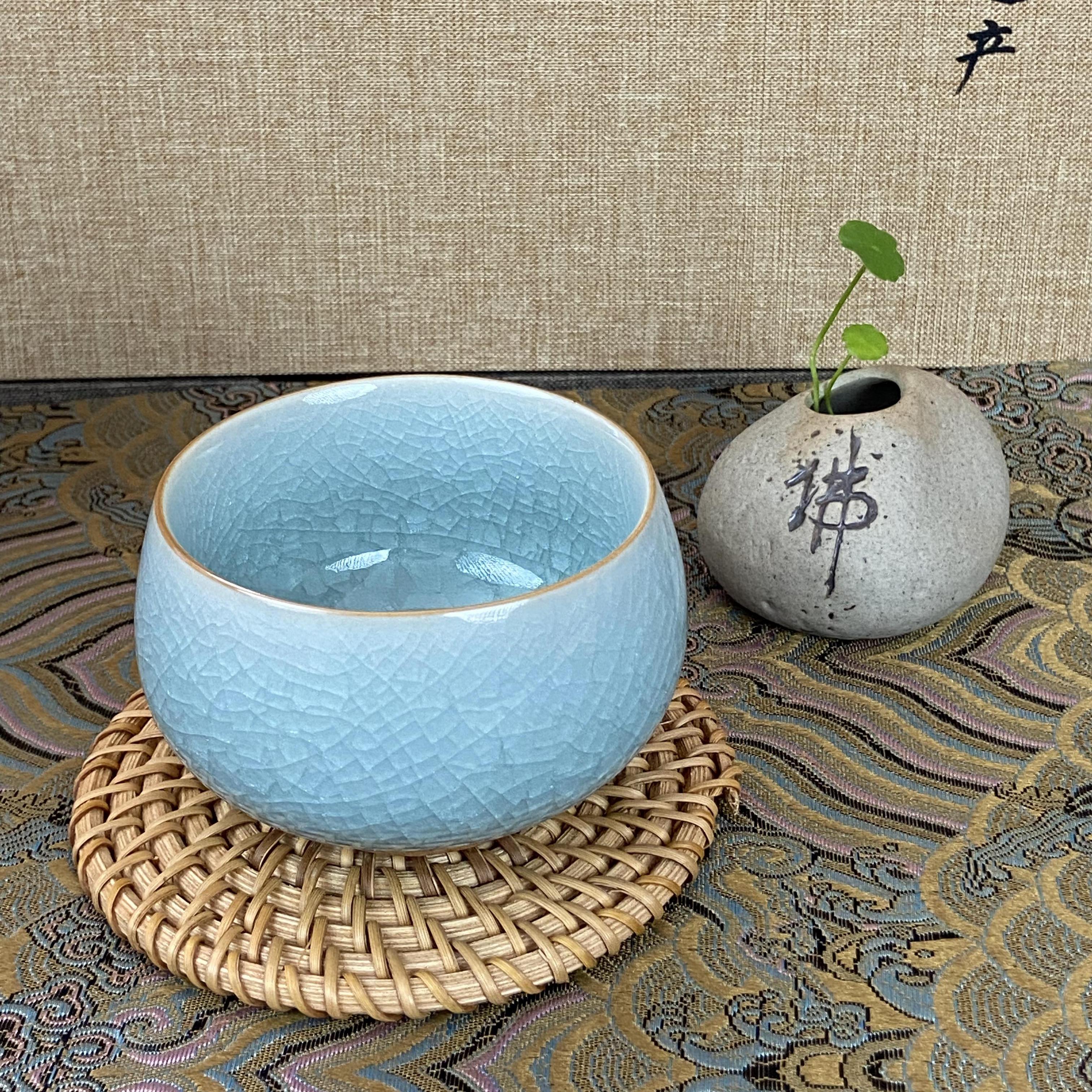 巧匠堂原矿 原釉  原产地  冰裂纹茶杯 汝瓷 冰片禅定杯  品茗杯