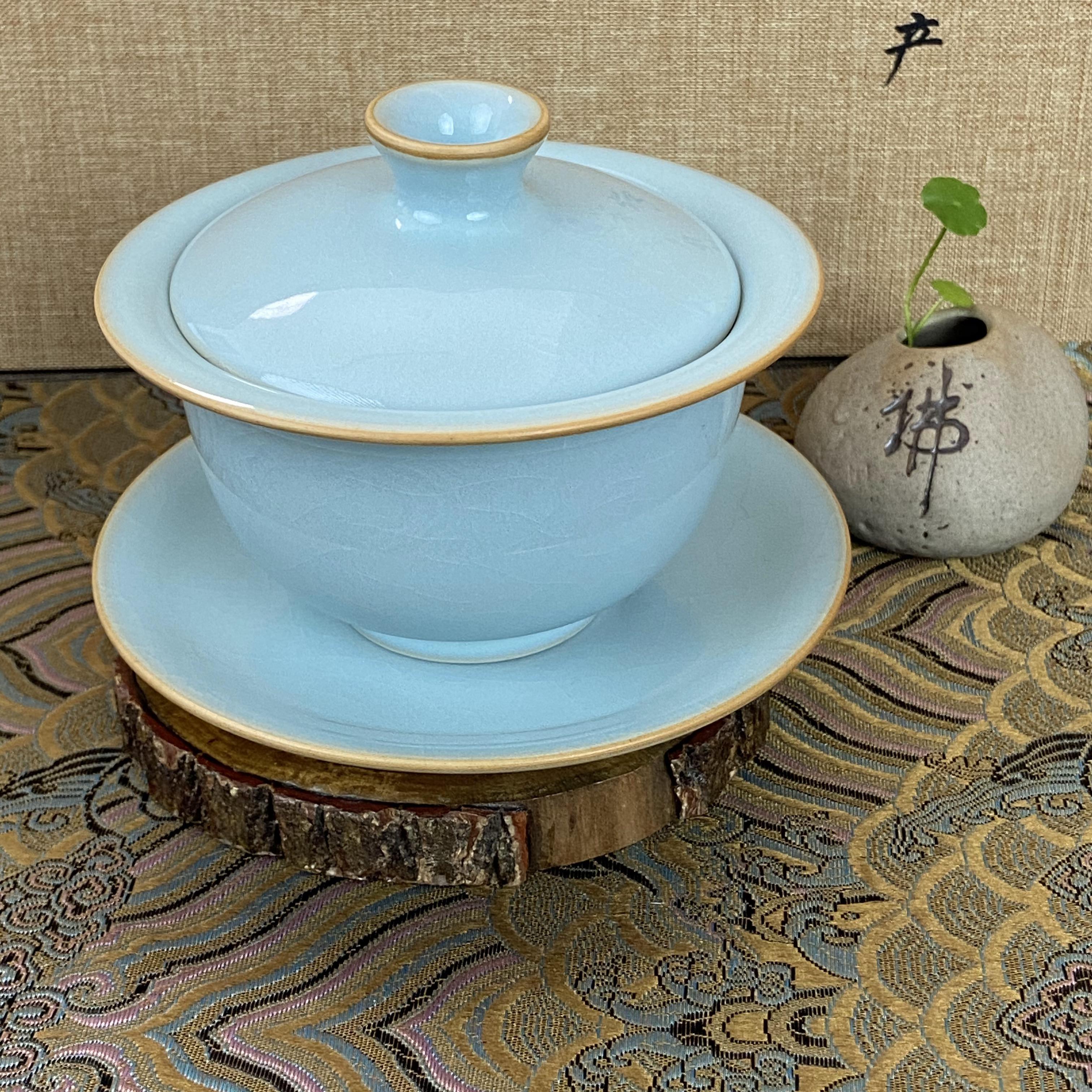 巧匠堂 原矿  原釉  原产地  天青色  九支钉三才元宝盖碗 纯手工