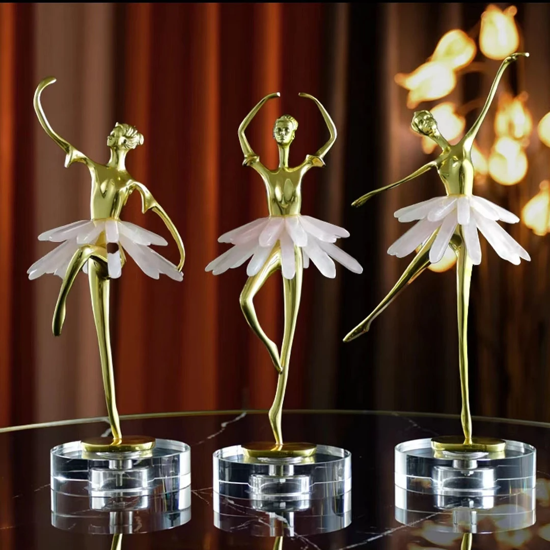 现代轻奢风芭蕾舞蹈女孩摆件客厅酒柜餐边柜电视柜水晶跳舞装饰品