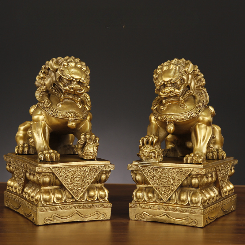 铜狮子摆件一对宫门狮大号狮子工艺品办公室居家摆件