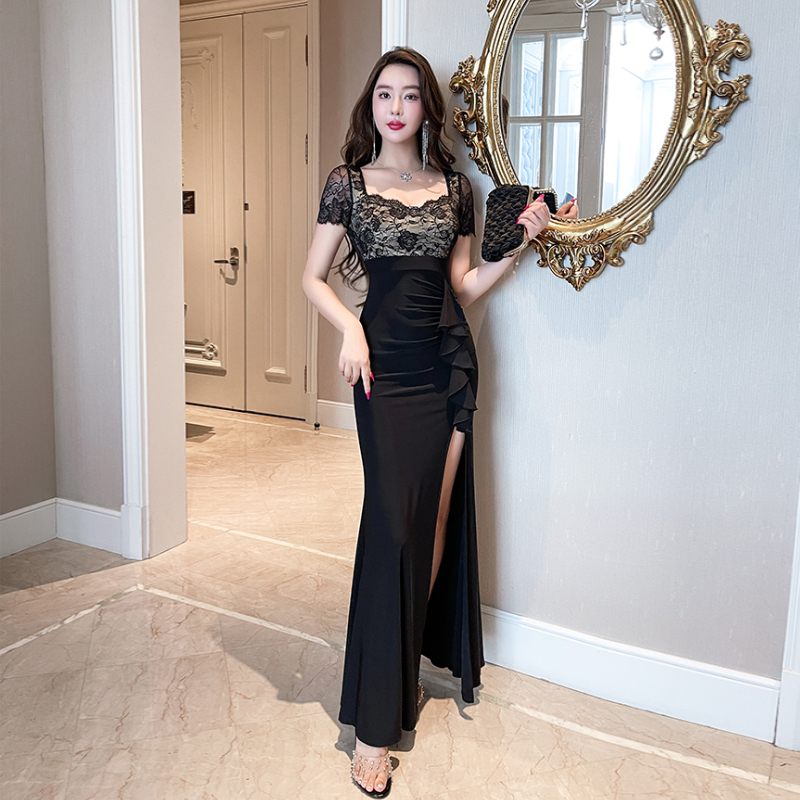 晚会包臀蕾丝连衣裙黑色修身显瘦裙纯欲高端感气质遮肚子轻奢裙