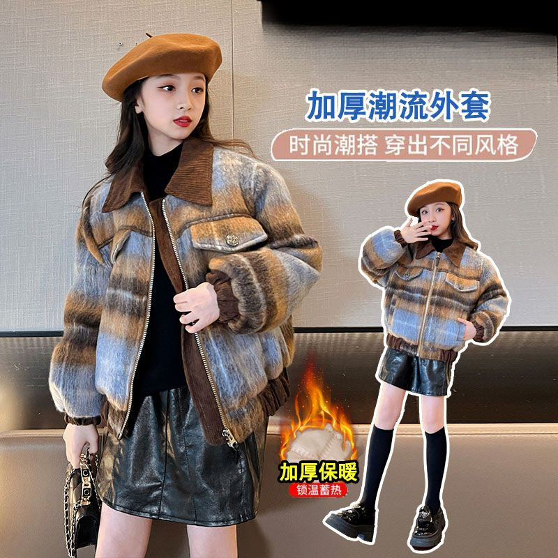 韩版女童复古短款外套洋气新款时尚呢大衣儿童小香风呢子上衣