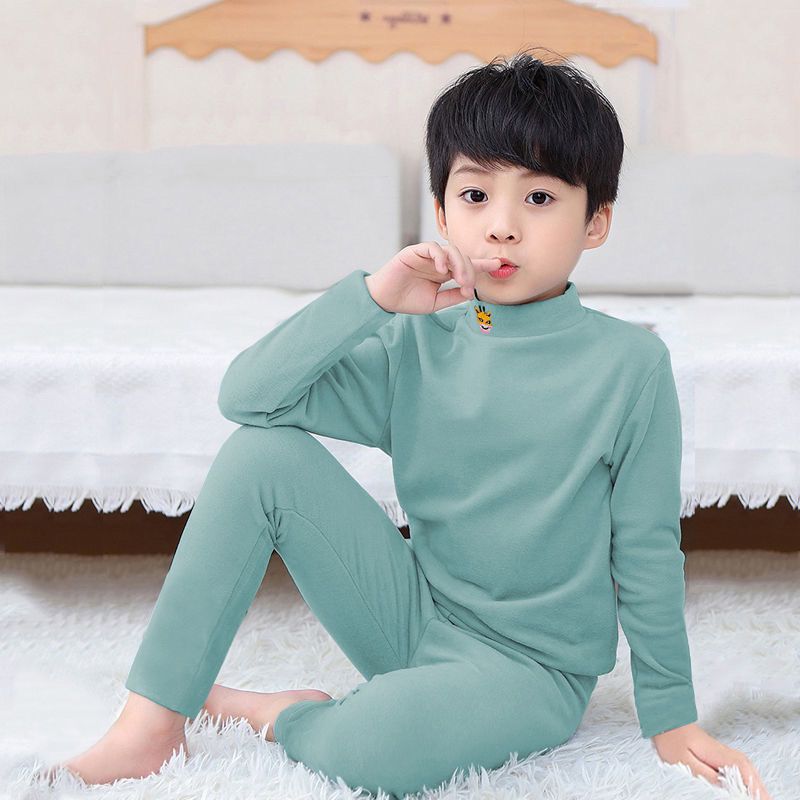 德绒保暖儿童内衣套装中领中大童秋冬半高领自发热男女童秋衣秋裤
