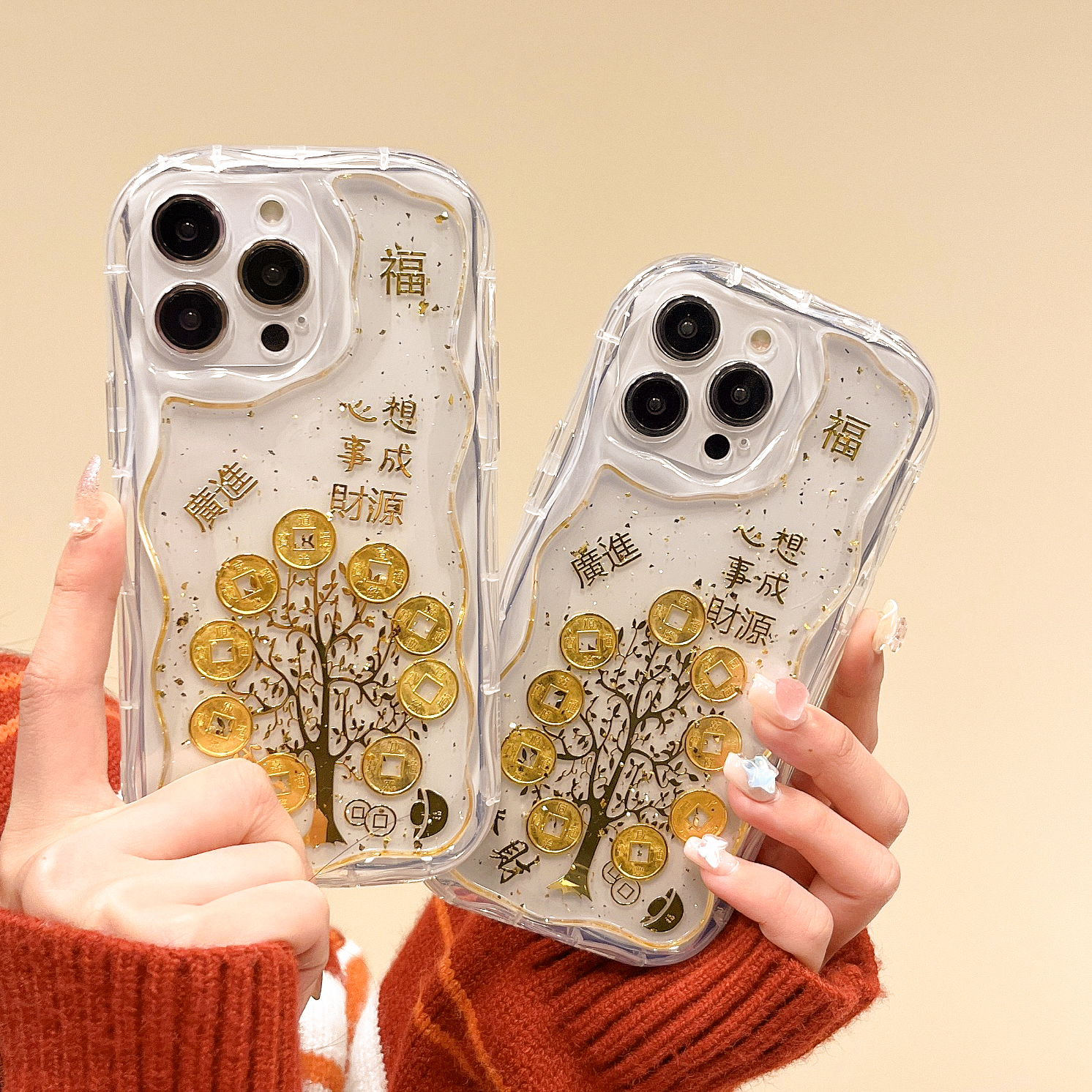 新年文字苹果15手机壳iphone14透明滴胶13pro高级感12p喜庆11龙年