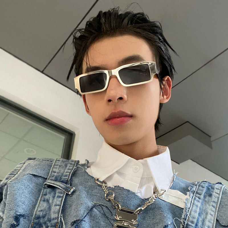 欧美ins朋克金属眼镜男长脸复古网红街拍墨镜女潮长方形太阳镜酷