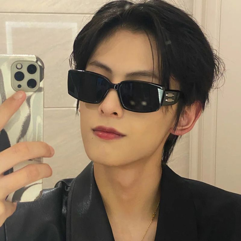 潮ins超酷网红太阳镜装饰复古嘻哈长方形眼镜男黑色墨镜酒吧街拍