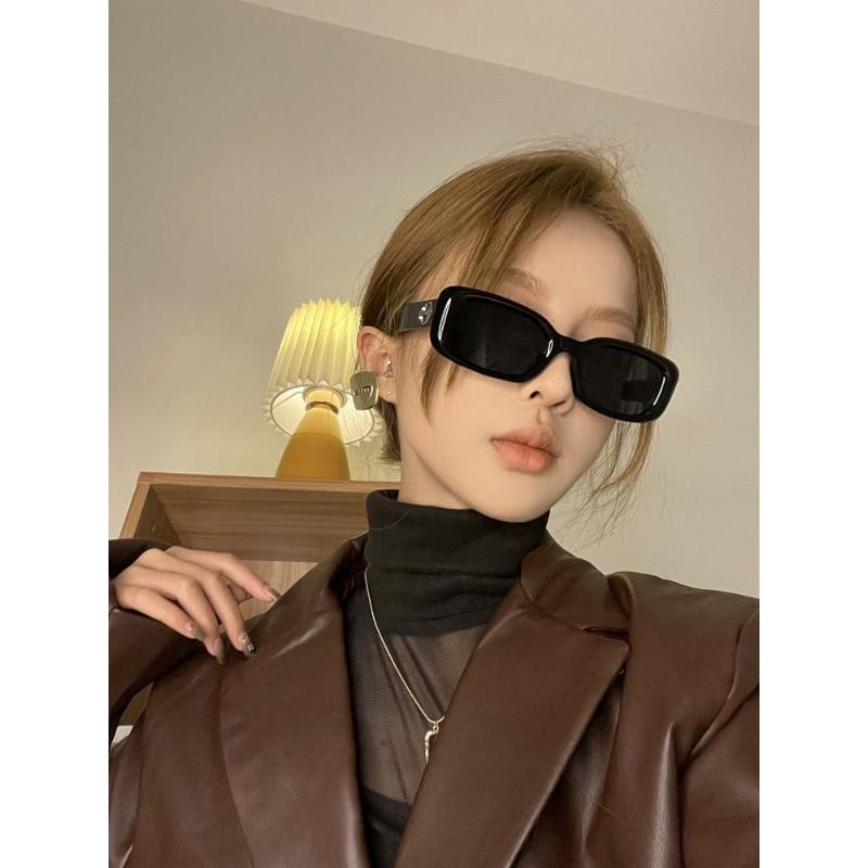 韩版黑框GM方形窄框复古时髦墨镜男女潮2023新款街拍小脸太阳眼镜