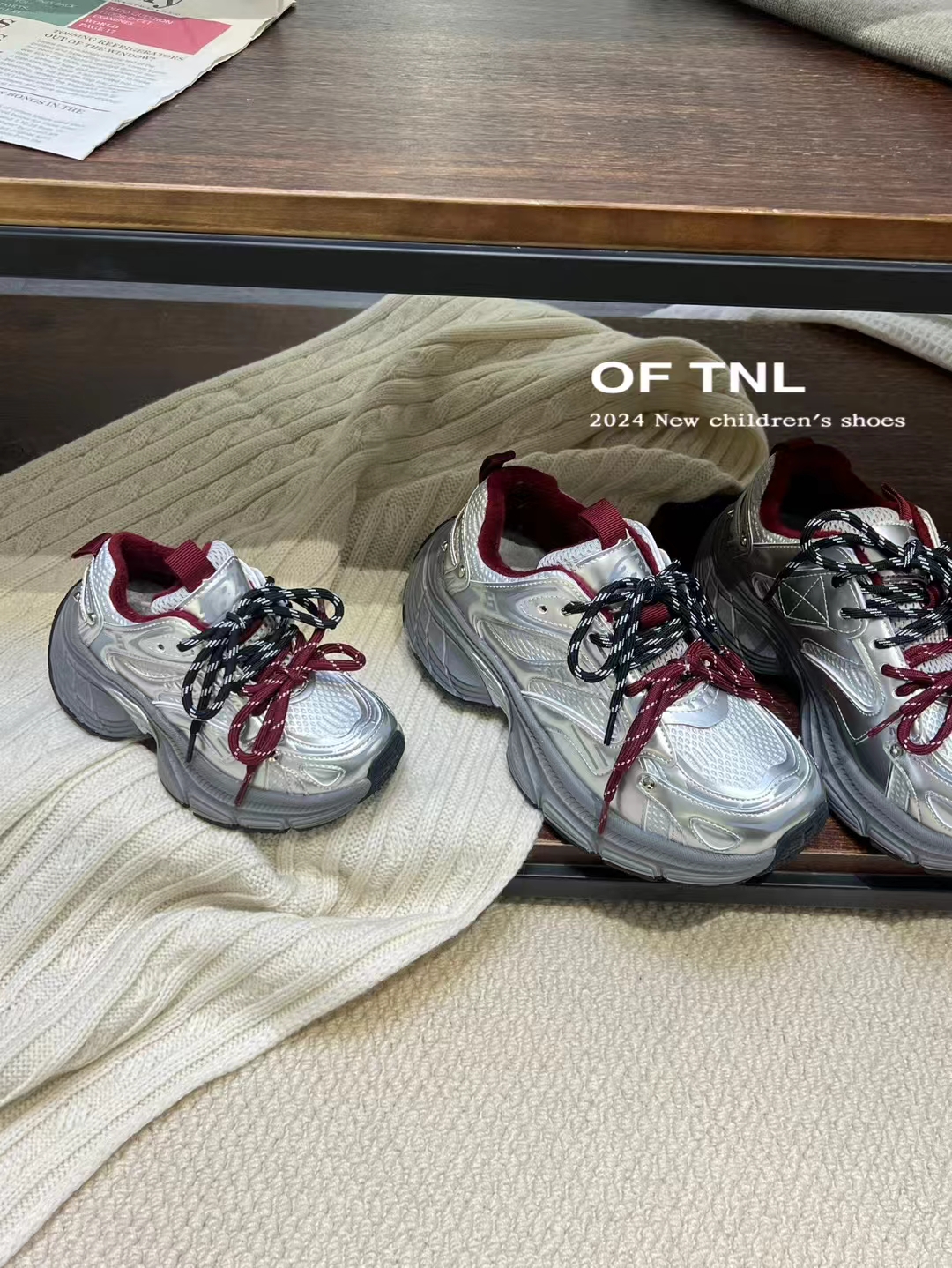 爆款老爹鞋黑色银色双色鞋带