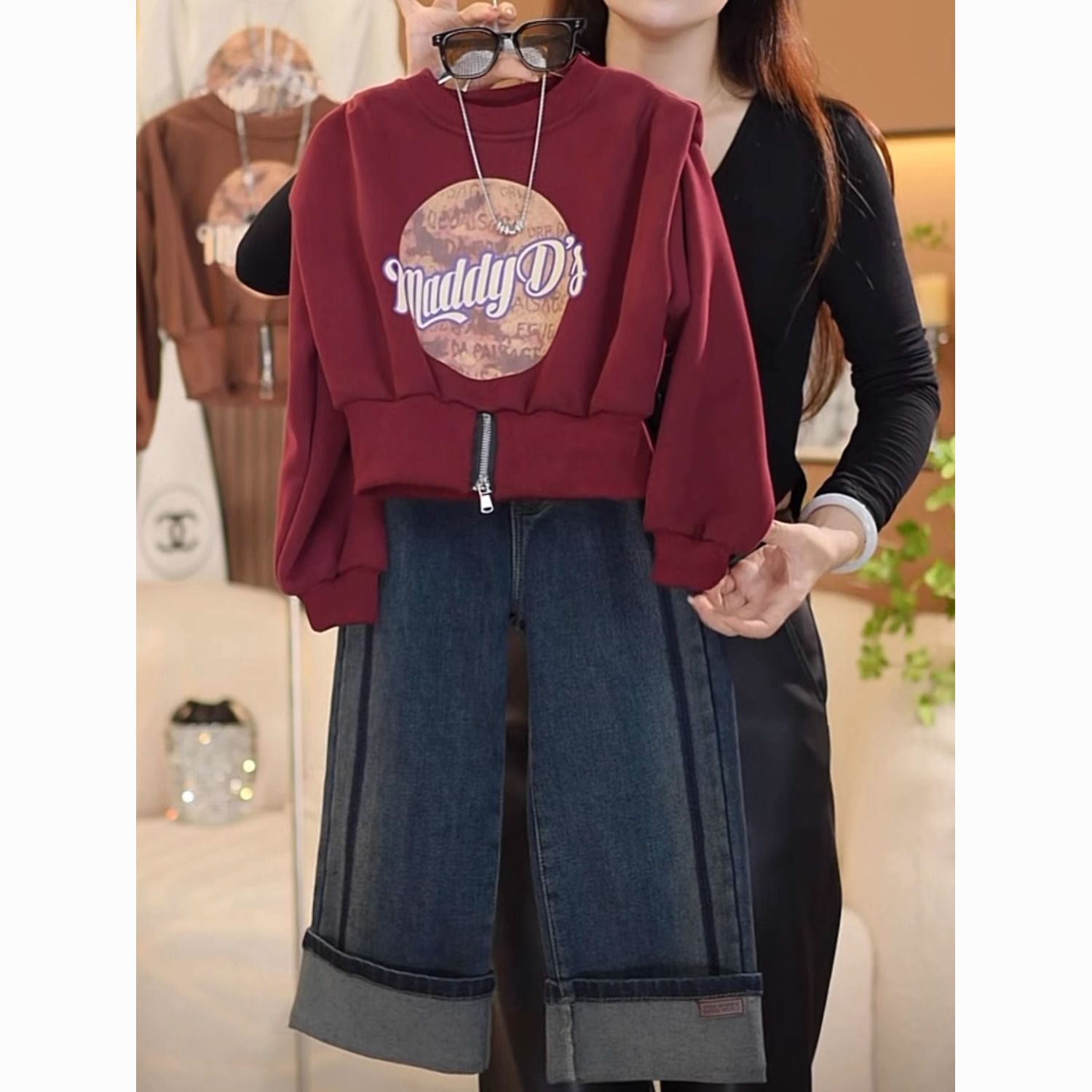 品巴拉巴拉女童加绒卫衣牛仔裤套装2024秋冬新款时髦洋气儿童设计