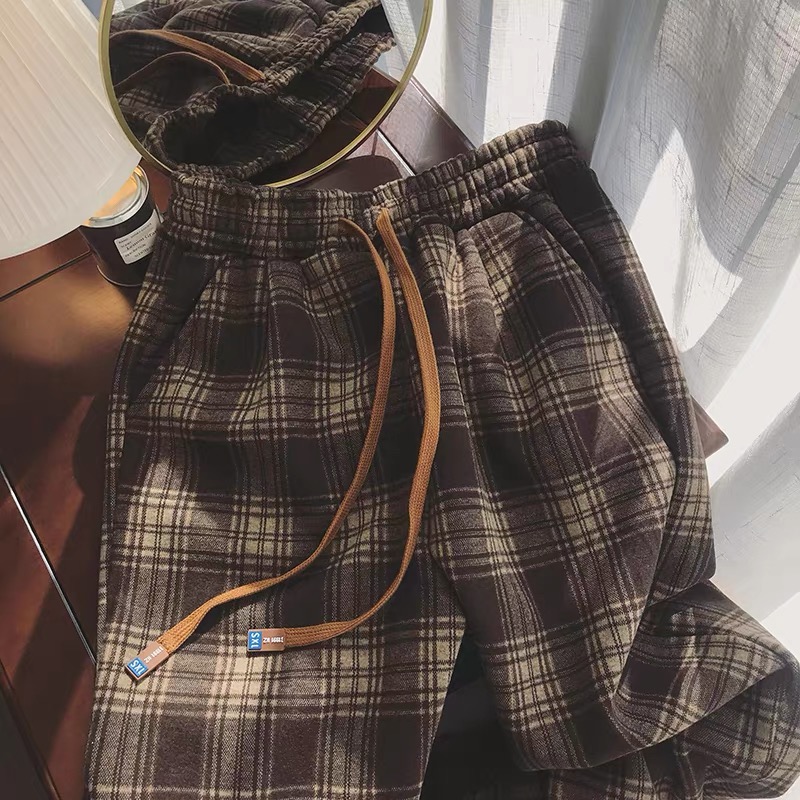 2025秋冬加绒加厚毛呢格子裤 显瘦洋气百搭女士复古休闲格子裤