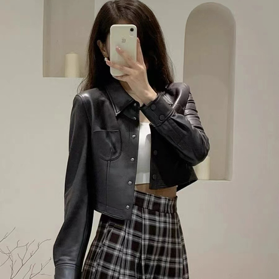 海宁新款真皮绵羊皮春秋短款时尚网红洋气炸街女装皮衣外套