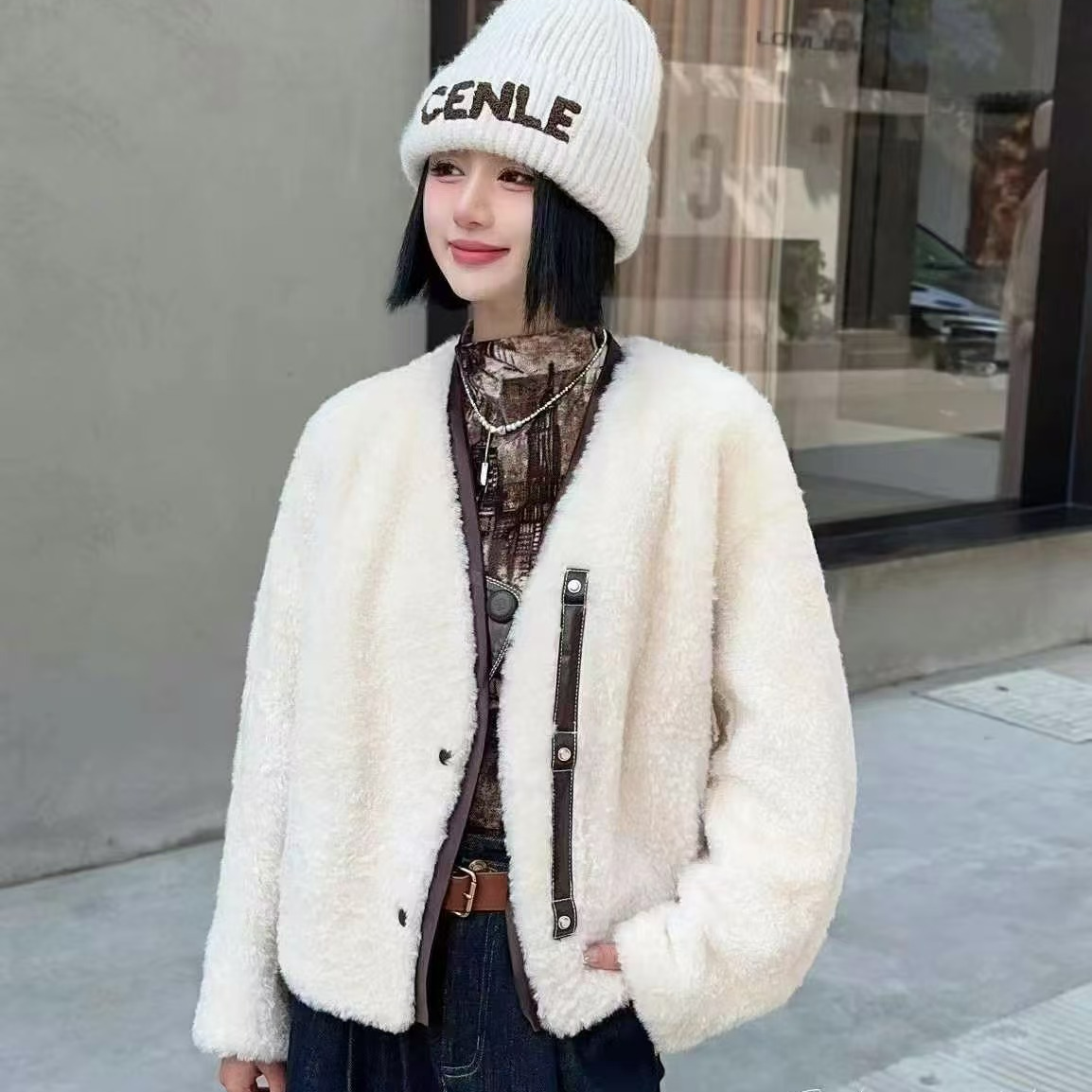 2024新款原生态拉贡皮毛一体短款时尚百搭皮草外套