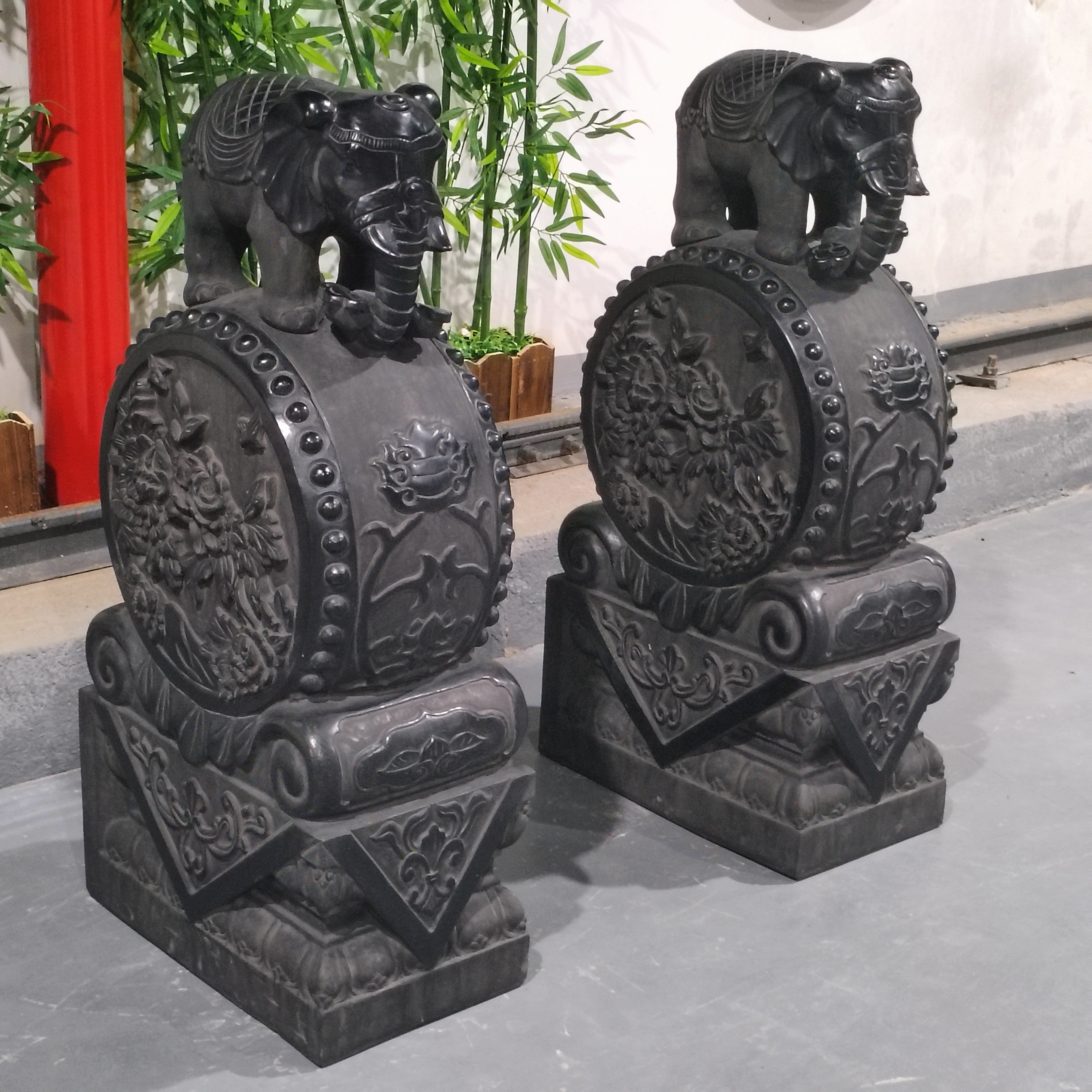 庭院摆件，青石复古小象抱鼓，手工雕刻古朴大方包邮不含卸货和摆放